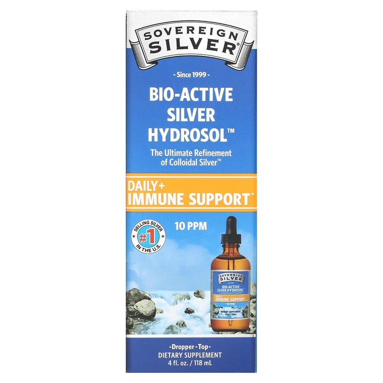 Sovereign Silver, Bio-Active Silver Hydrosol, коллоидное серебро для ежедневной поддержки иммунитета, с дозатором-пипеткой, 10 част./млн, 118 мл (4 жидк. унции)