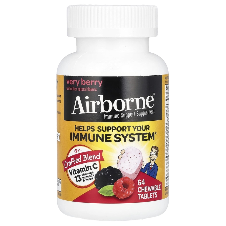 AirBorne, оригинальная добавка для укрепления иммунитета со вкусом ягод, 64 жевательные таблетки