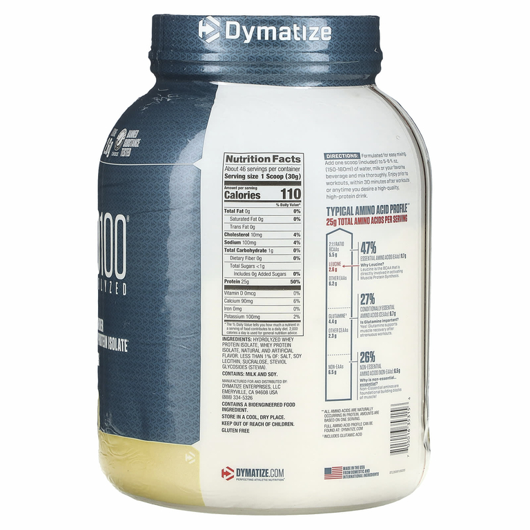 Dymatize, ISO100®, гидролизованный, 100% изолят сывороточного протеина, вкус ванили, 1,4 кг (3 фунта)