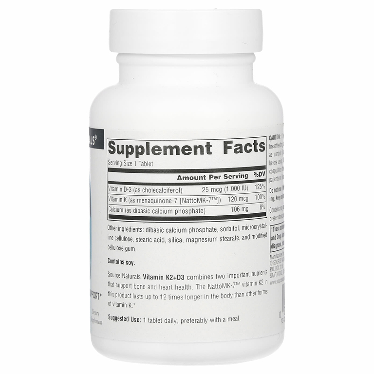Source Naturals, витамин K2 и D3, 60 таблеток