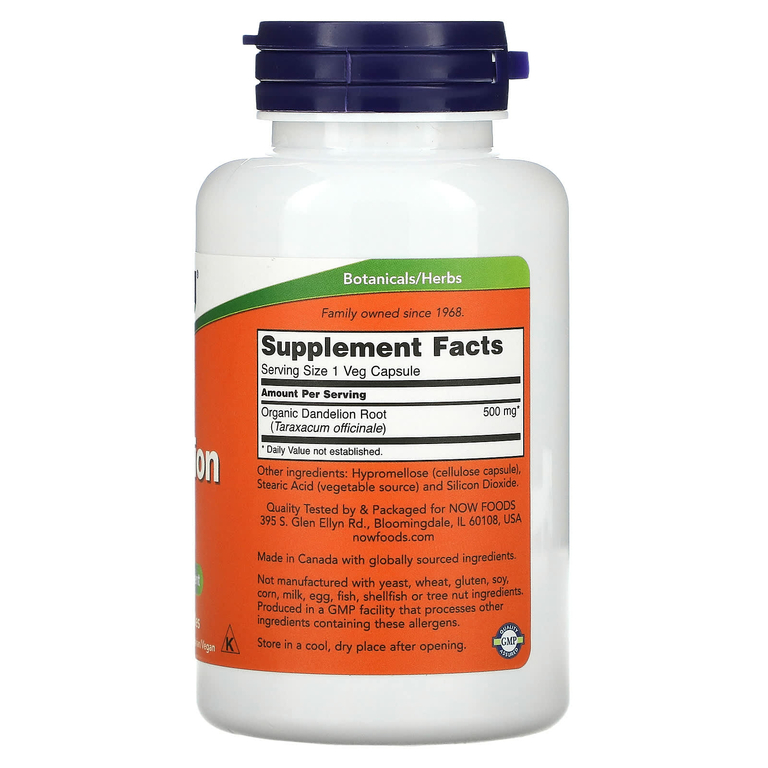 NOW Foods, корень одуванчика, 500 мг, 100 вегетарианских капсул