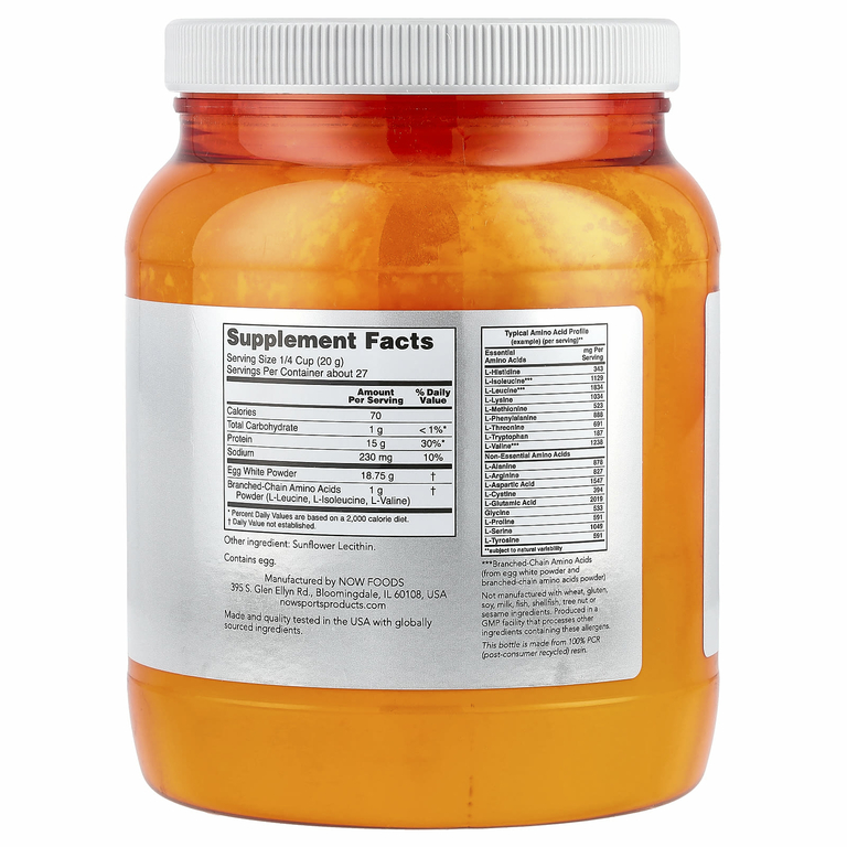 NOW Foods, Sports, протеин из яичного белка, протеиновый порошок, 544 г (1,2 фунта)