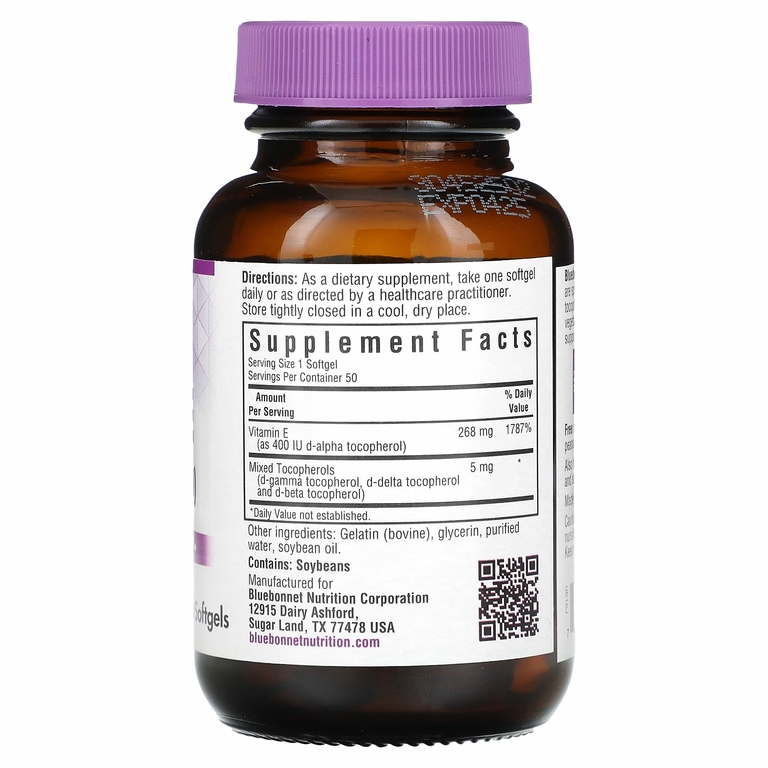 Bluebonnet Nutrition, витамин E, 50 капсул