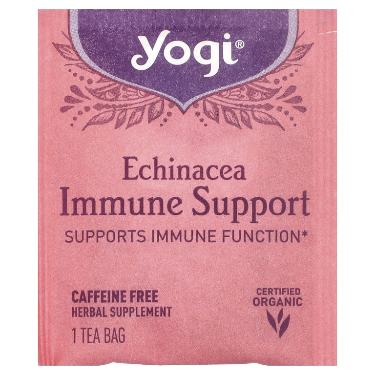 Yogi Tea, чай для поддержки иммунитета с эхинацеей, без кофеина, 16 чайных пакетиков, 24 г (0,85 унции)