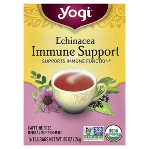 Yogi Tea, чай для поддержки иммунитета с эхинацеей, без кофеина, 16 чайных пакетиков, 24 г (0,85 унции)