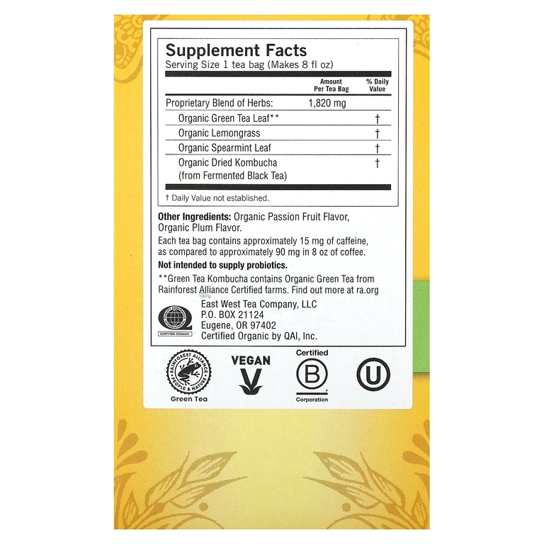 Yogi Tea, зеленый чай комбуча, 16 чайных пакетиков, 32 г (1,12 унции)