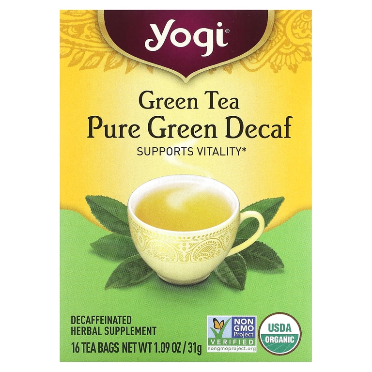 Yogi Tea, чистый зеленый чай, без кофеина, 16 чайных пакетиков, 31 г (1,09 унции)