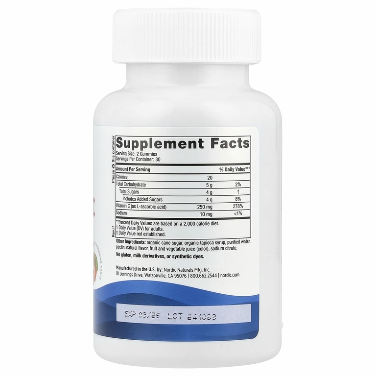 Nordic Naturals, жевательный витамин C, для детей от 4 лет, со вкусом мандарина, 250 мг, 60 жевательных таблеток (125 мг в 1 таблетке)