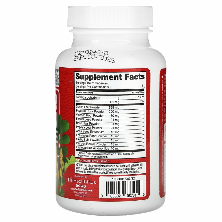 Health Plus, Super Colon Cleanse, средство для ночной очистки кишечника, 60 капсул