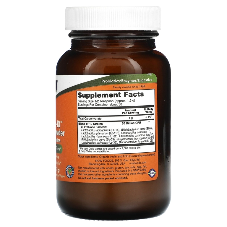 NOW Foods, Probiotic-10, порошок, 50 млрд, 57 г (2 унции) (50 млрд в 1 г)