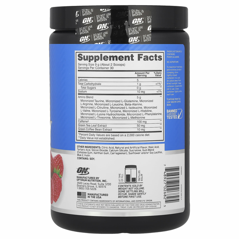 Optimum Nutrition, Essential Amin.O. Energy, голубая малина, 270 г (9,5 унции)
