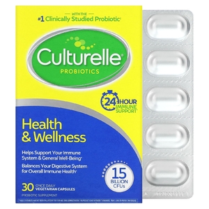 Culturelle, пробиотики, здоровье и хорошее самочувствие, 15 миллиардов КОЕ, 30 вегетарианских капсул для приема один раз в день