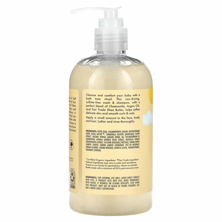 SheaMoisture, детское средство для купания и шампунь с необработанным маслом ши, ромашкой, аргановым маслом, ладаном и миррой, 384 мл (13 жидк. унций)