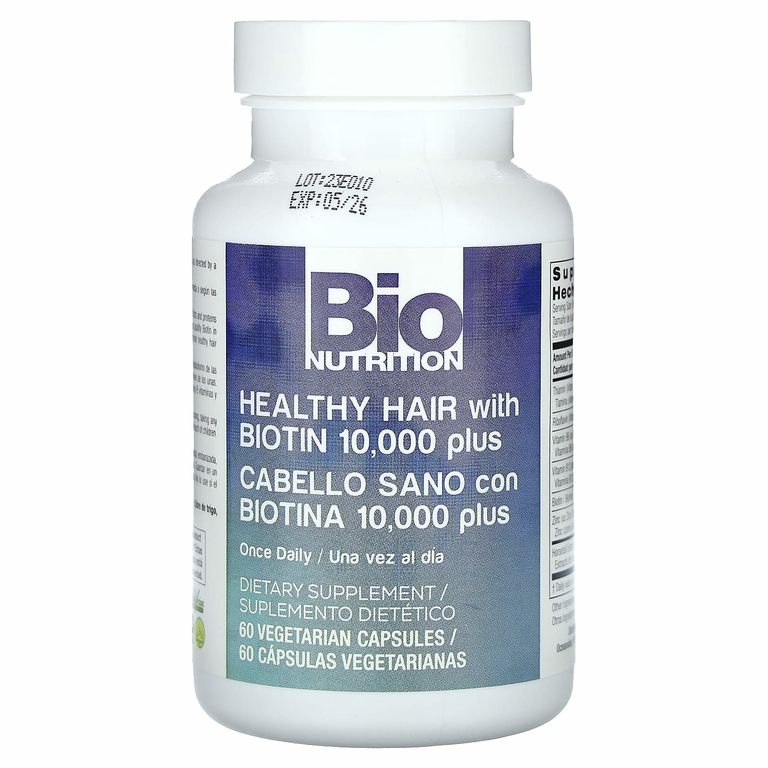 Bio Nutrition, Добавка для здоровья волос с биотином 10 000, 60 вегетарианских капсул