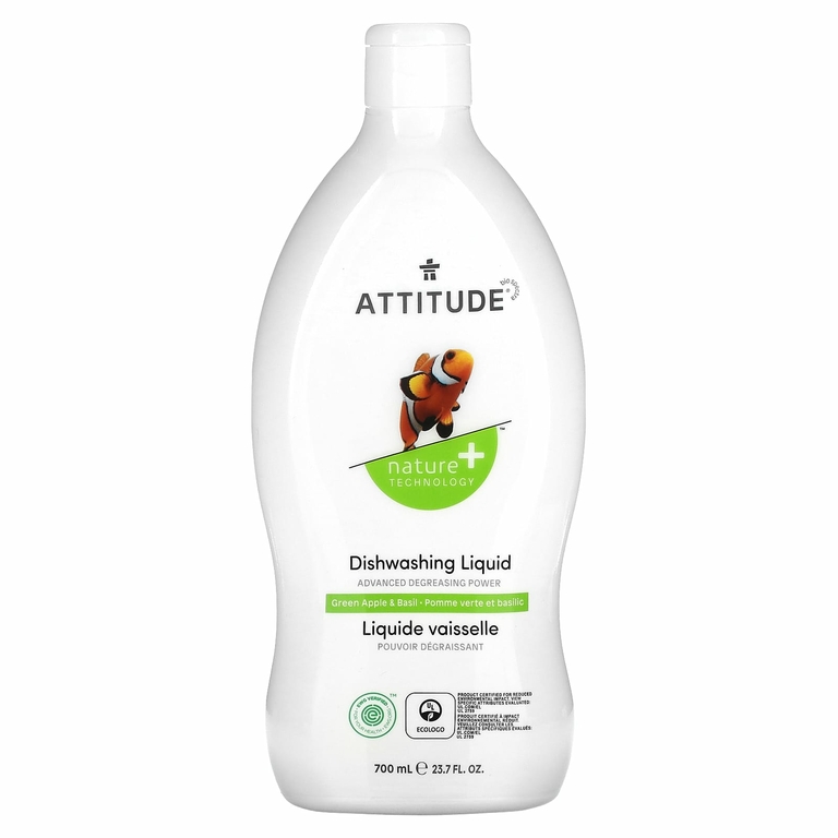 ATTITUDE, жидкость для мытья посуды, зеленое яблоко и базилик, 700 мл (23,7 жидк. унции)