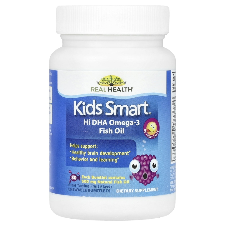 Bioglan, Kids Smart®, рыбий жир с омега-3 и высоким содержанием ДГК, с фруктовым вкусом, 30 жевательных лопающихся капсул