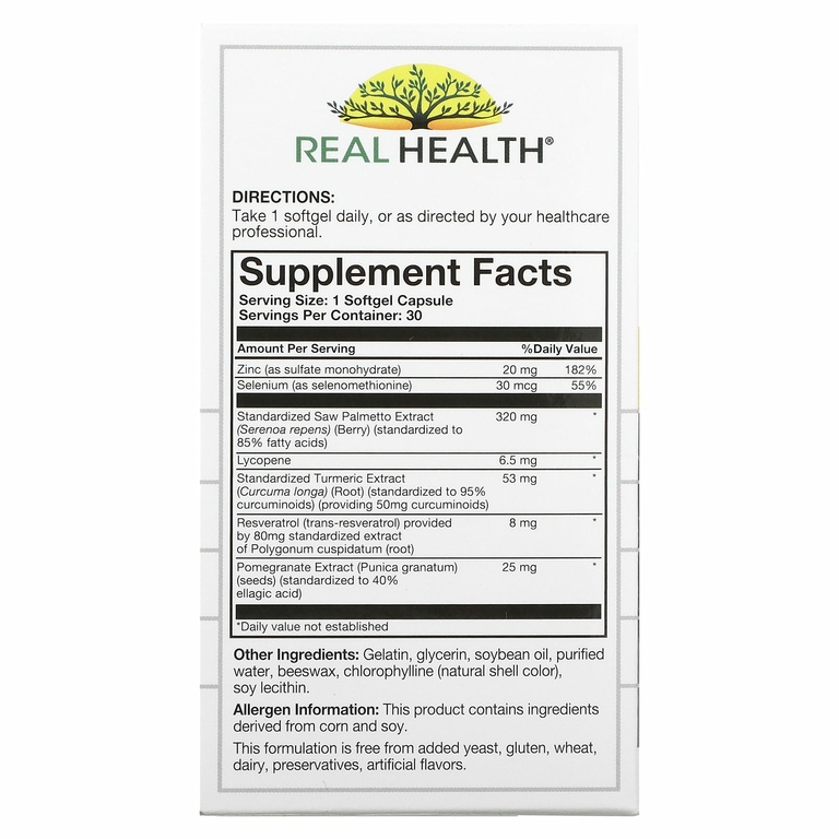 Real Health, Комплекс для здоровья простаты, с сереноей, 30 мягких таблеток