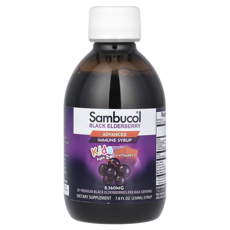 Sambucol, Kids, черная бузина, улучшенная формула сиропа для укрепления иммунитета, для детей от 2 лет, 8360 мг, 230 мл (7,8 жидк. унции)