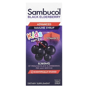 Sambucol, Kids, черная бузина, улучшенная формула сиропа для укрепления иммунитета, для детей от 2 лет, 8360 мг, 230 мл (7,8 жидк. унции)