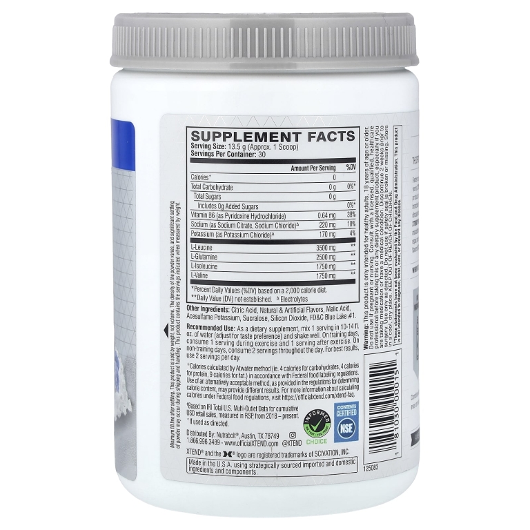 XTEND, 7 г аминокислот с разветвленной цепью, со вкусом голубой малины, 405 г (14,3 унции)