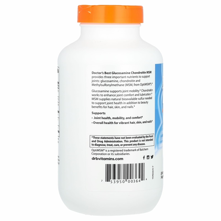 Doctor's Best, глюкозамин, хондроитин и МСМ с OptiMSM, 360 вегетарианских капсул