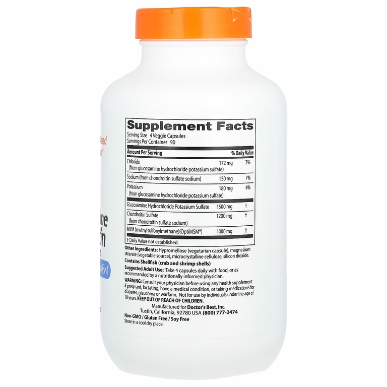 Doctor's Best, глюкозамин, хондроитин и МСМ с OptiMSM, 360 вегетарианских капсул