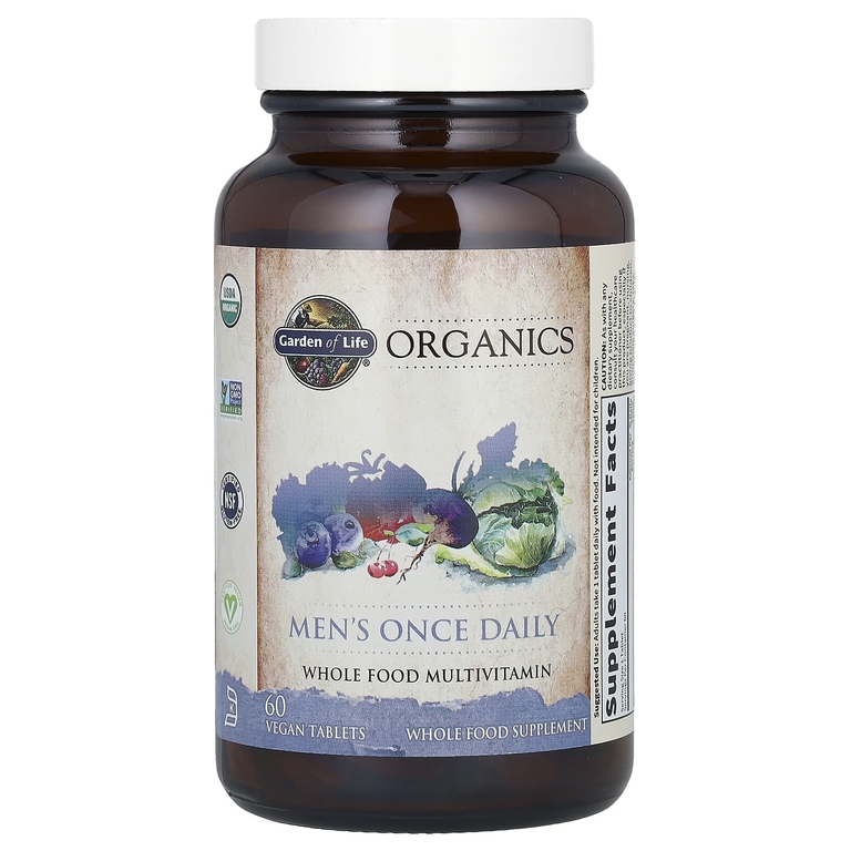 Garden of Life, Organics, мультивитамины из цельных продуктов для мужчин, 60 веганских таблеток