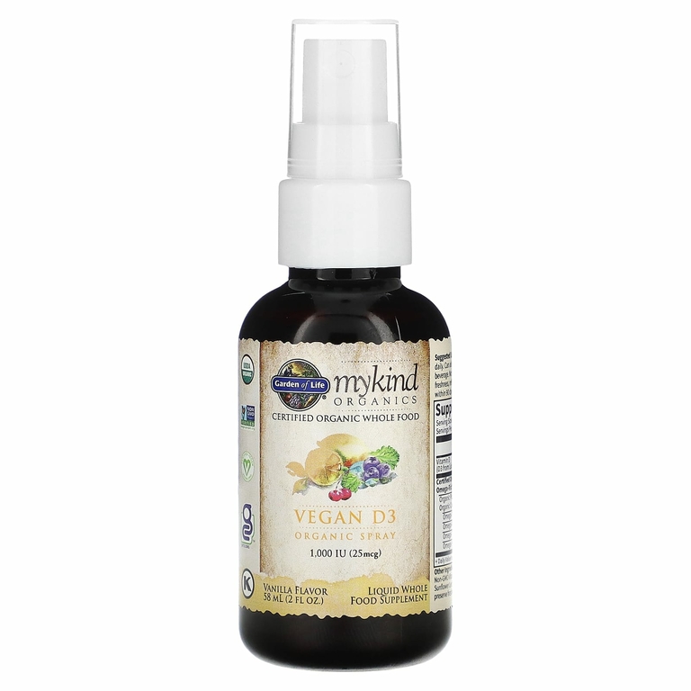 Garden of Life, MyKind Organics, веганский спрей с витамином D3, ваниль, 25 мкг (1000 МЕ), 58 мл (2 жидк. унц.)