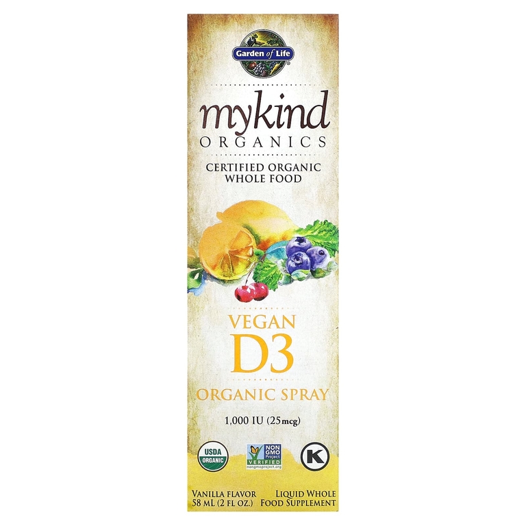 Garden of Life, MyKind Organics, веганский спрей с витамином D3, ваниль, 25 мкг (1000 МЕ), 58 мл (2 жидк. унц.)
