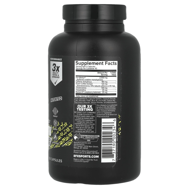 EFX Sports, Kre-Alkalyn Hardcore, 120 капсул