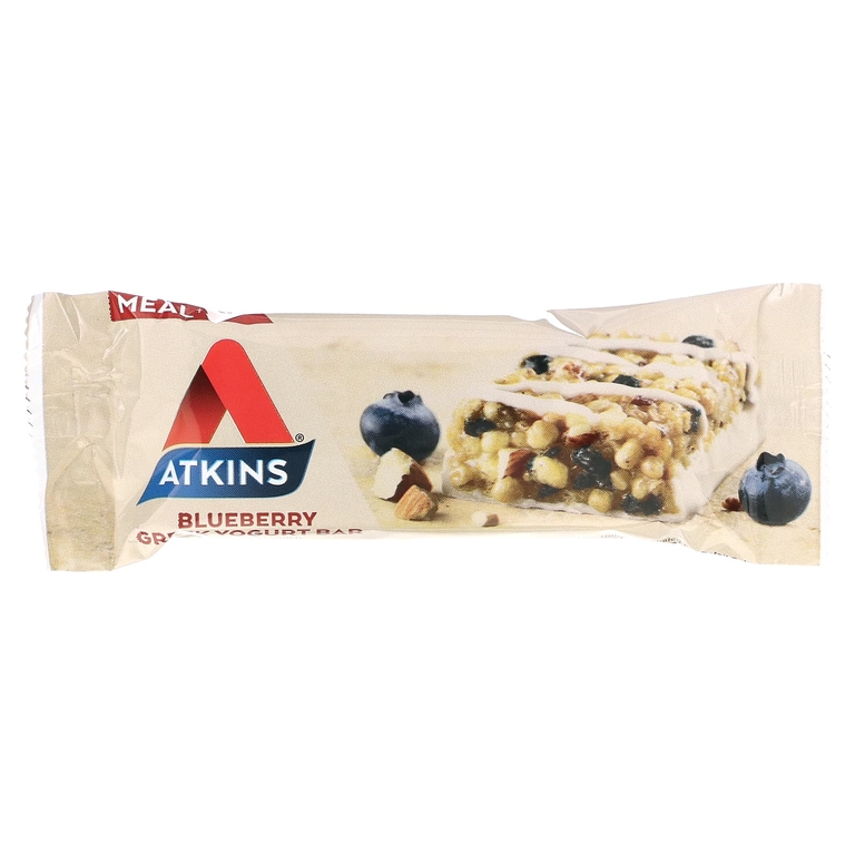 Atkins, Греческий йогуртовый батончик, черника, 5 батончиков, 1,69 унц. (48 г) каждый