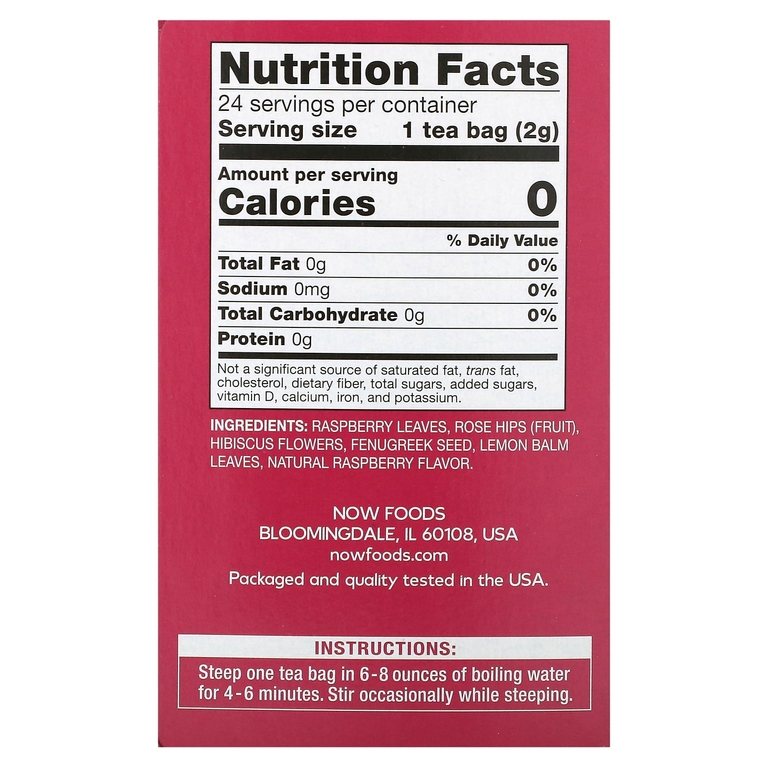 NOW Foods, Everyday Wellness Tea, красная малина, без кофеина, 24 чайных пакетика, 48 г (1,7 унции)