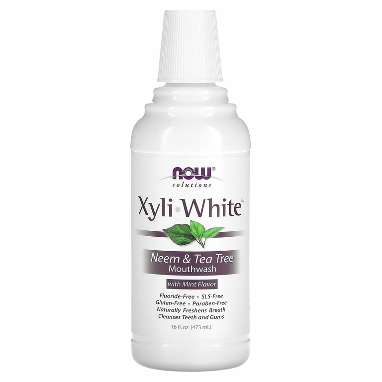 NOW Foods, Solutions, жидкость для полоскания рта Xyli-White, без фтора, нима и чайного дерева со вкусом мяты, 473 мл (16 жидк. унц.)