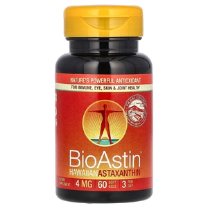 Nutrex Hawaii, BioAstin, гавайский астаксантин, 12 мг, 60 капсул (4 мг в 1 капсуле)