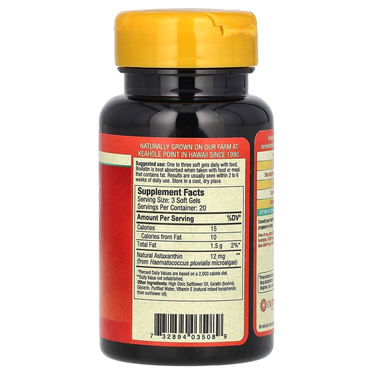 Nutrex Hawaii, BioAstin, гавайский астаксантин, 12 мг, 60 капсул (4 мг в 1 капсуле)