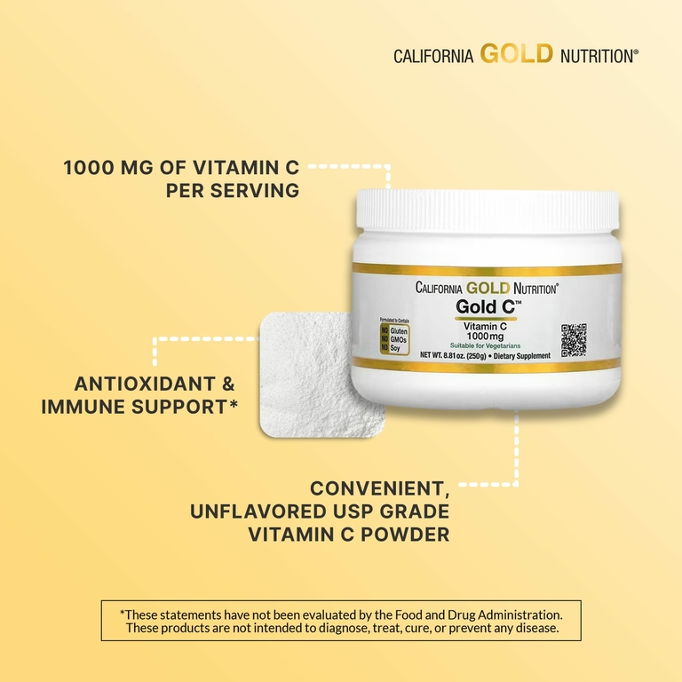 California Gold Nutrition, Gold C Powder, витамин C, 1000 мг, 250 г (8,81 унции)