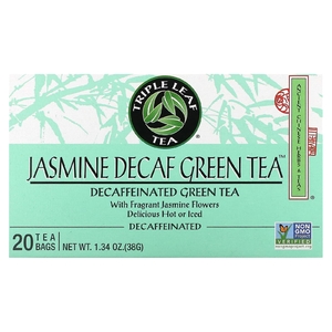 Triple Leaf Tea, зеленый чай с жасмином без кофеина, 20 чайных пакетиков, 38 г (1,34 унции)