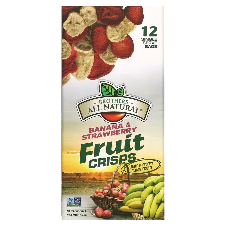 Brothers-All-Natural, Фруктовые чипсы, банан и клубника, 12 пакетиков на одну порцию, 12 г (0,42 унции)