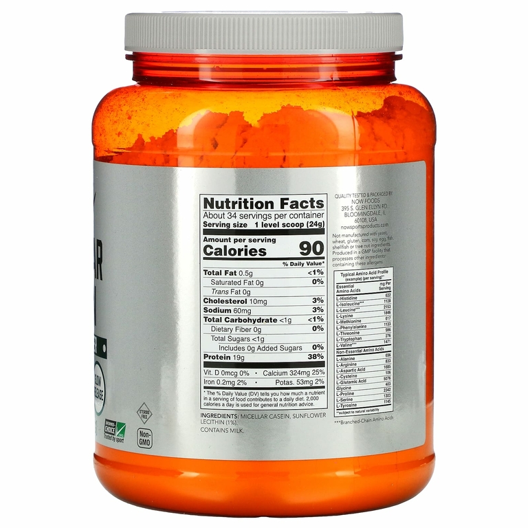 NOW Foods, Sports, мицеллярный казеин, быстрорастворимый, натуральный продукт без ароматизаторов, 816 г (1,8 фунта)