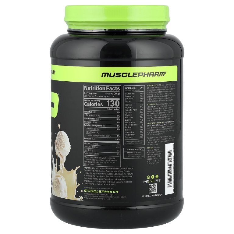 MusclePharm, Combat®, протеиновый порошок, ванильное мороженое, 900 г (2 фунта) (Товар снят с продажи) 