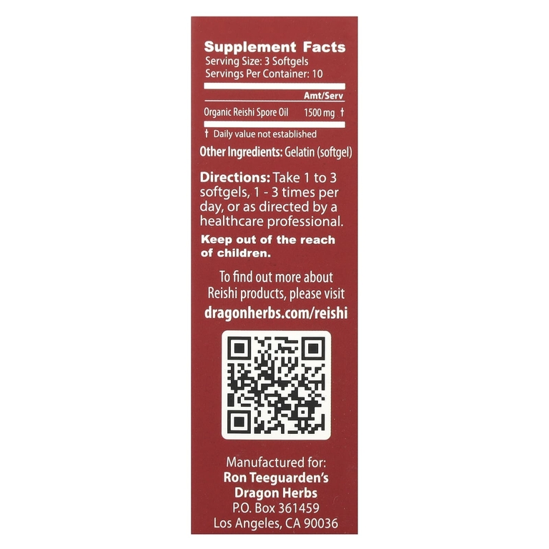 Dragon Herbs, Duanwood ™ споровое масло рейши, 500 мг, 30 мягких таблеток