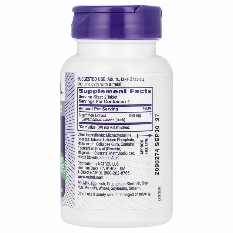 Natrol, Экстракт корицы, 840 мг, 80 таблеток (420 мг в каждой таблетке) (Товар снят с продажи) 