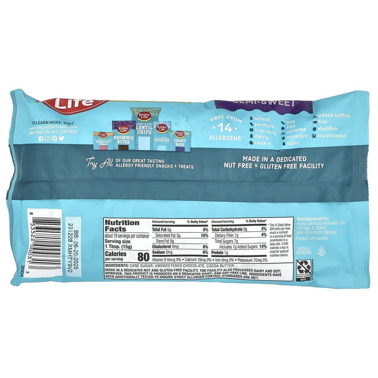 Enjoy Life Foods, Mega Chunks, полусладкий шоколад, 283 г (10 унций)