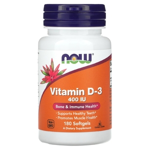 NOW Foods, витамин D3, 400 МЕ, 180 капсул