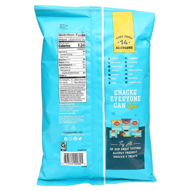 Enjoy Life Foods, Легкие и воздушные чипсы из чечевицы, со вкусом чеснока и пармезана, 4 унции (113 г) (Товар снят с продажи) 