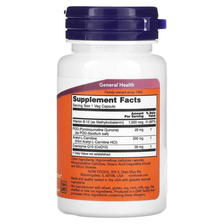 NOW Foods, добавка для энергии с пирролохинолинхиноном, 20 мг, 30 вегетарианских капсул
