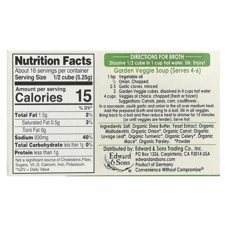 Edward & Sons, Edward & Sons, Garden Veggie, Bouillon Cubes, 8 Cubes