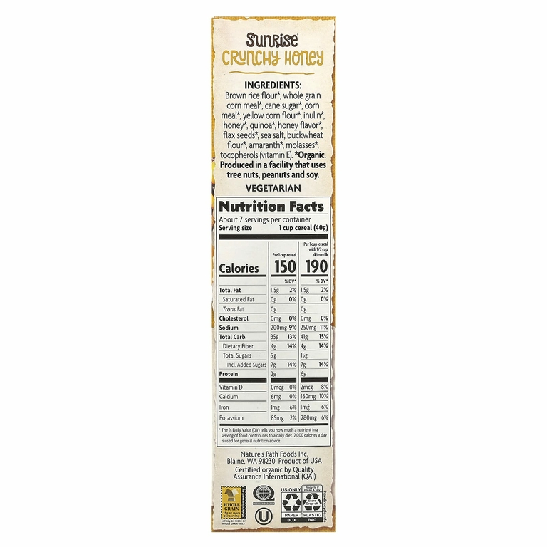 Nature's Path, Хрустящие медовые хлопья Organic Sunrise®, 300 г (10,6 унции)