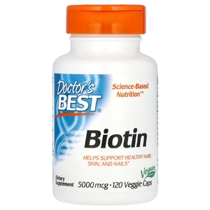 Doctor's Best, биотин, 5000 мкг, 120 вегетарианских капсул