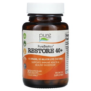 Pure Essence, PureBiotics, Restore 40+, 35 млрд, 30 веганских капсул с отсроченным высвобождением (Товар снят с продажи) 